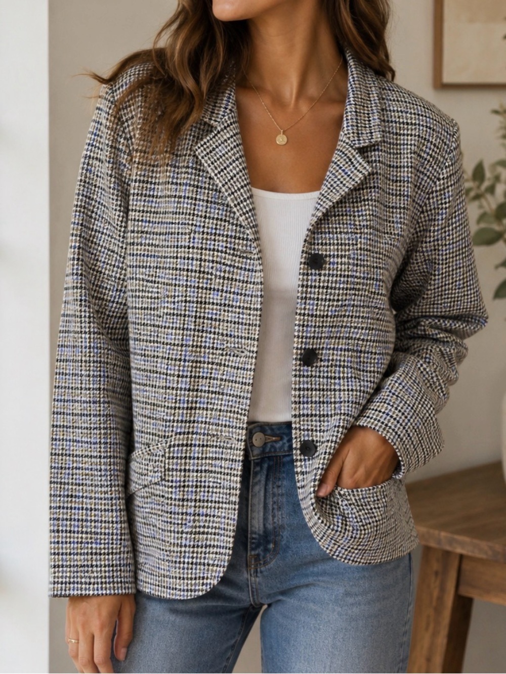J Jill LT Ponte knit plaid comfort stretch classic quiet luxury workwear blazer